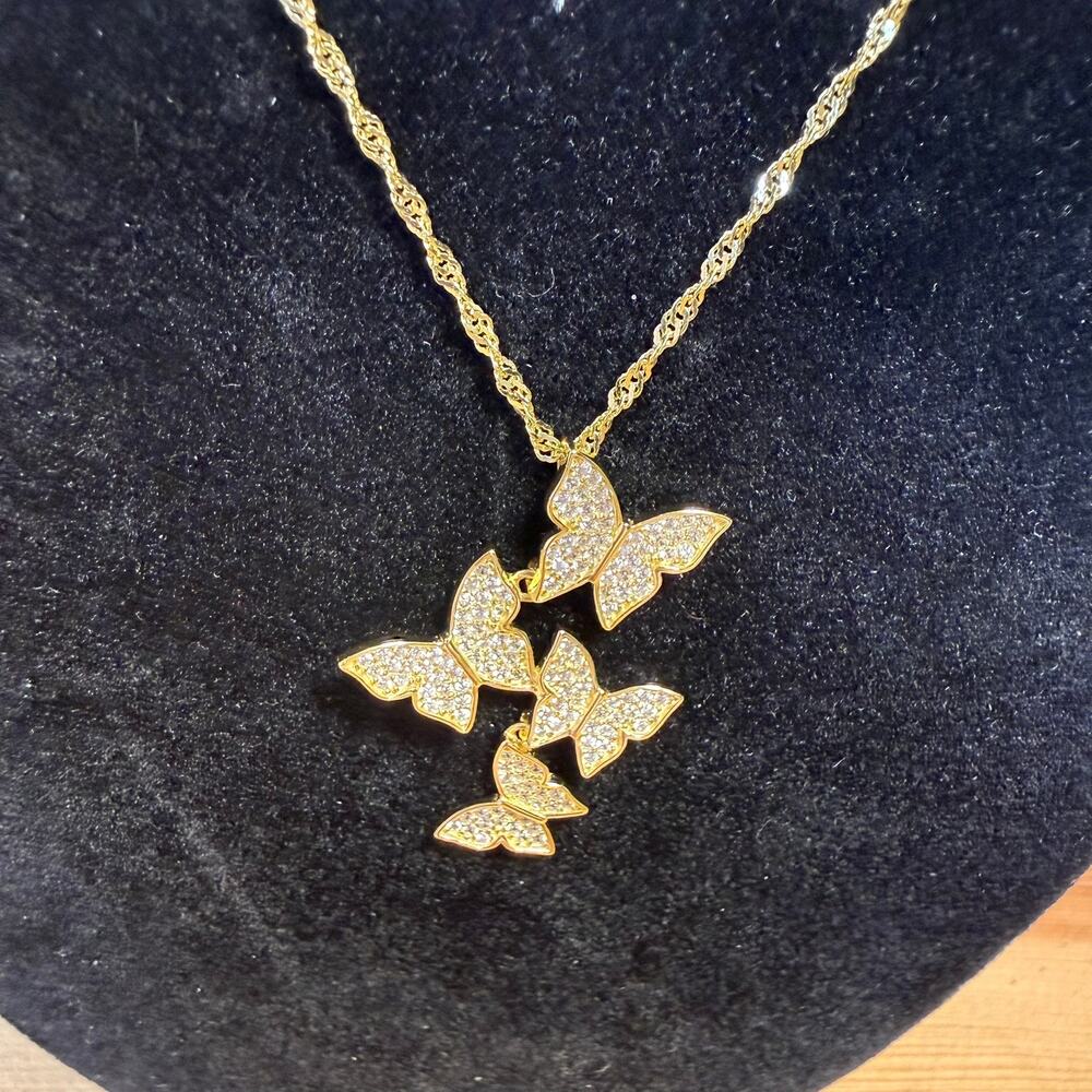 Rachel Zoe Sterling Silver CZ Butterfly Necklace Gold Tone NWT 16-18"